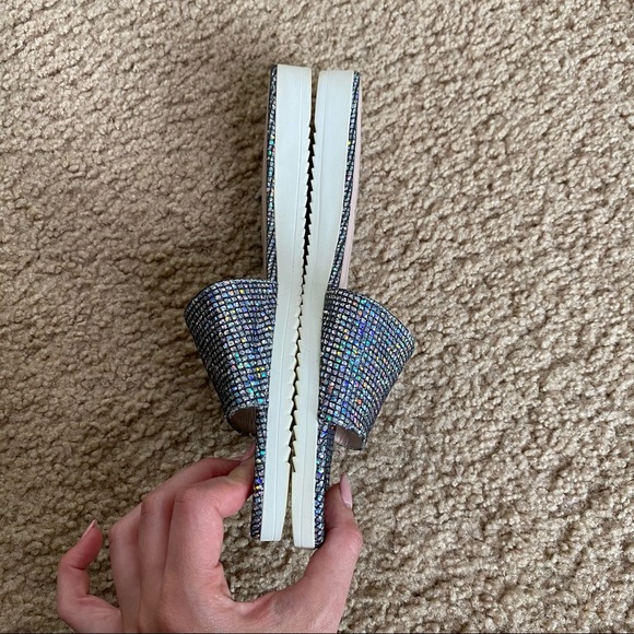 SJP by Sarah Jessica Parker Silver Women's Tropez Glitter Slide Sandals 37(7) - Picture 5 of 8